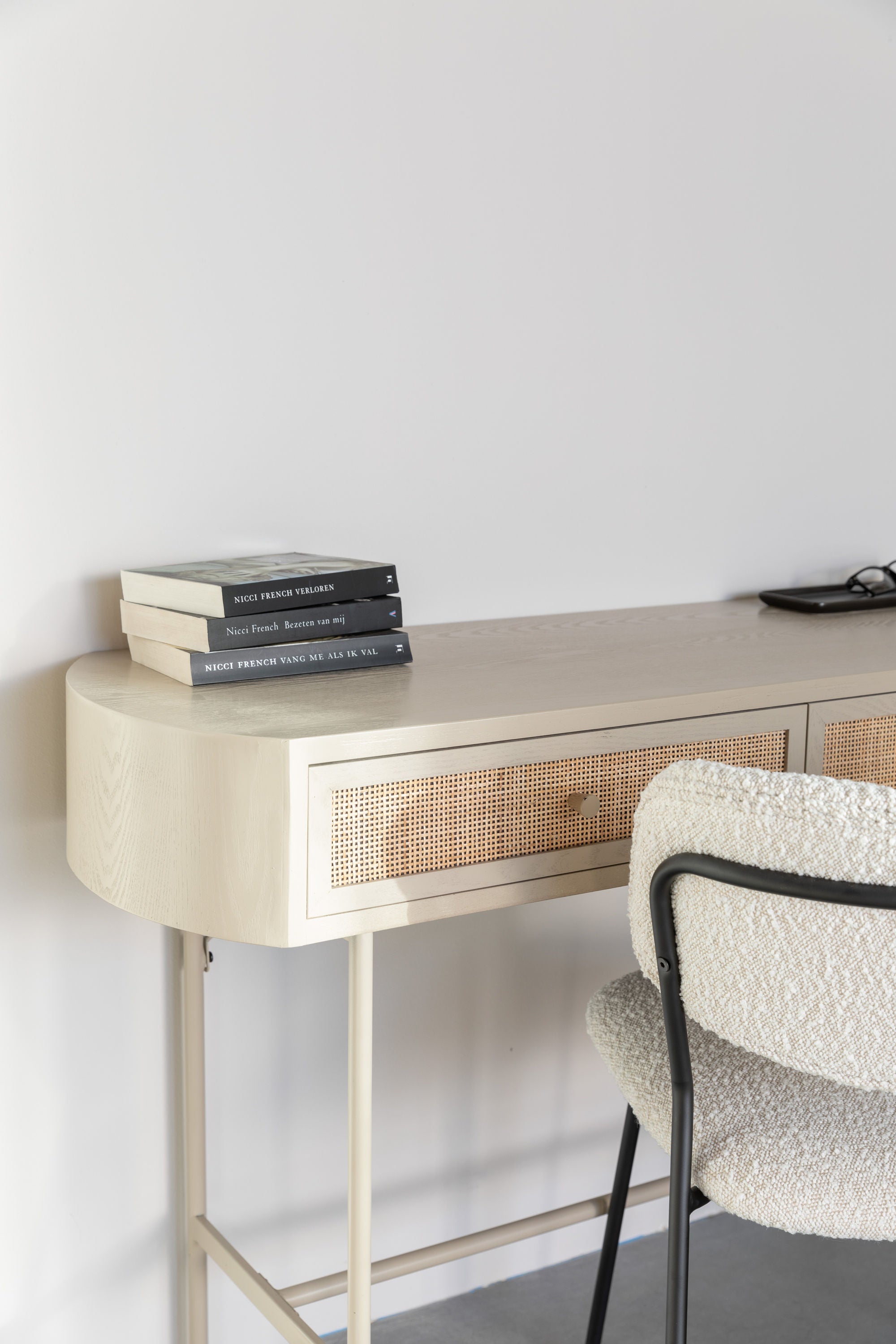Amaya Beige Wood & Natural Rattan Console Table | 2 Doors